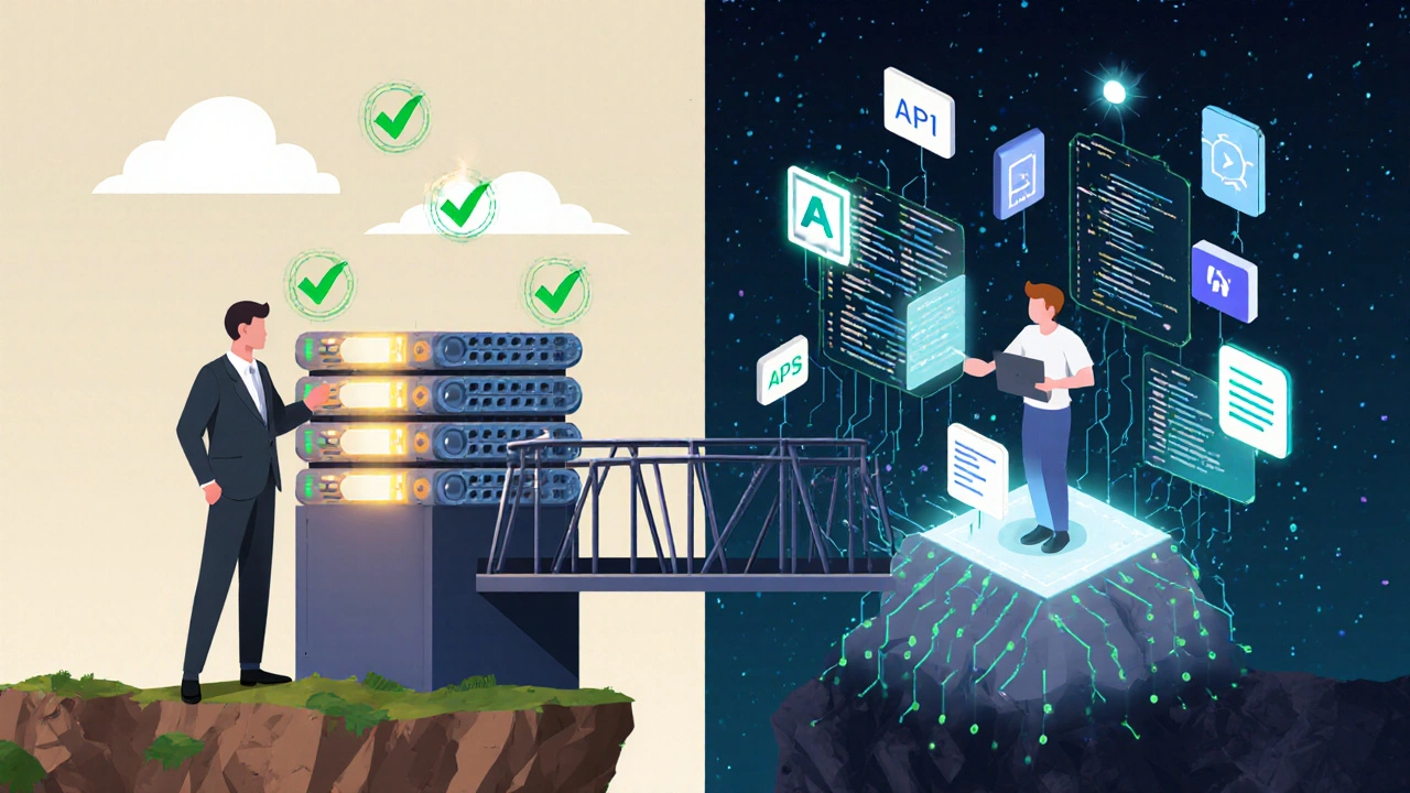 Контраст между специалистом по инфраструктуре и программистом, соединёнными цифровыми цепями.