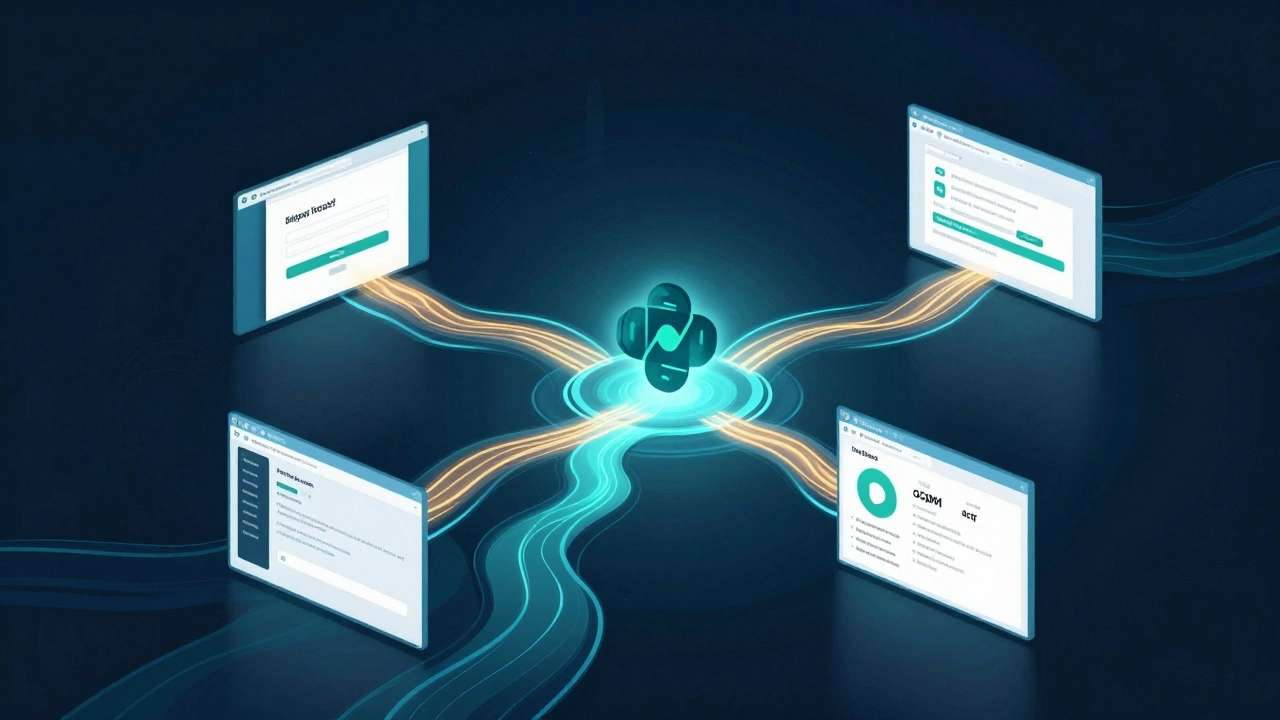 Абстрактная сеть из узлов с потоками данных, символизирующая работу приватного краулера на Python.