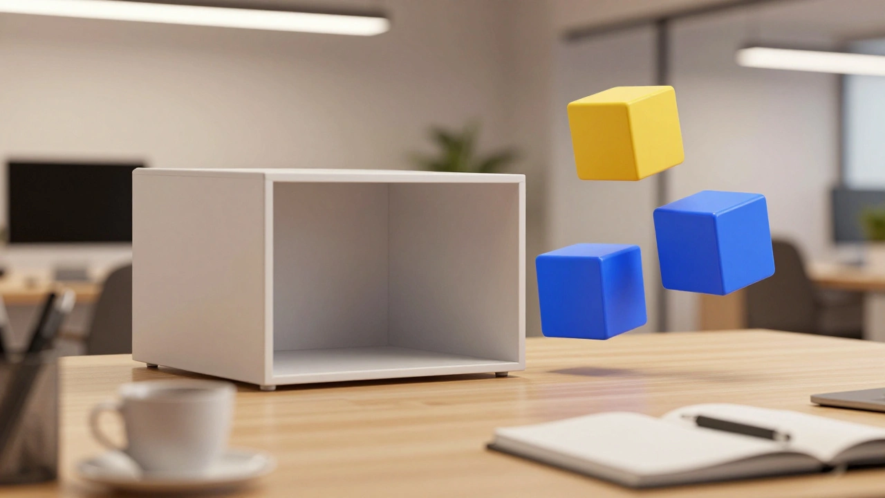 Абстрактные блоки на столе заменяют друг друга без разрушения.