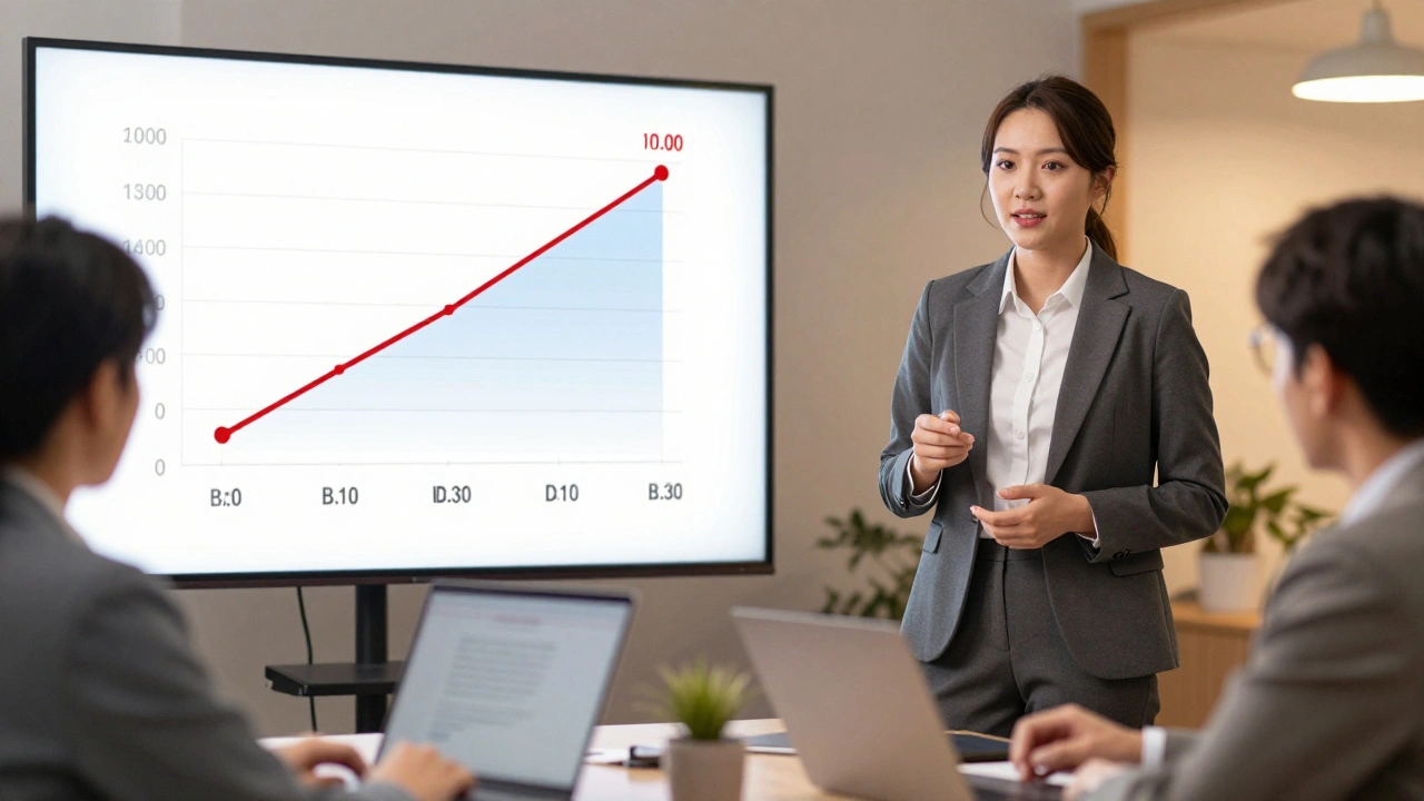 Человек анализирует зависимость цены на бензин от температуры и объясняет результаты команде