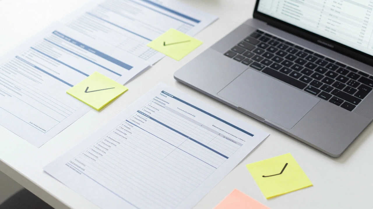 Рабочий стол с документами планирования и ноутбуком для тестирования ПО