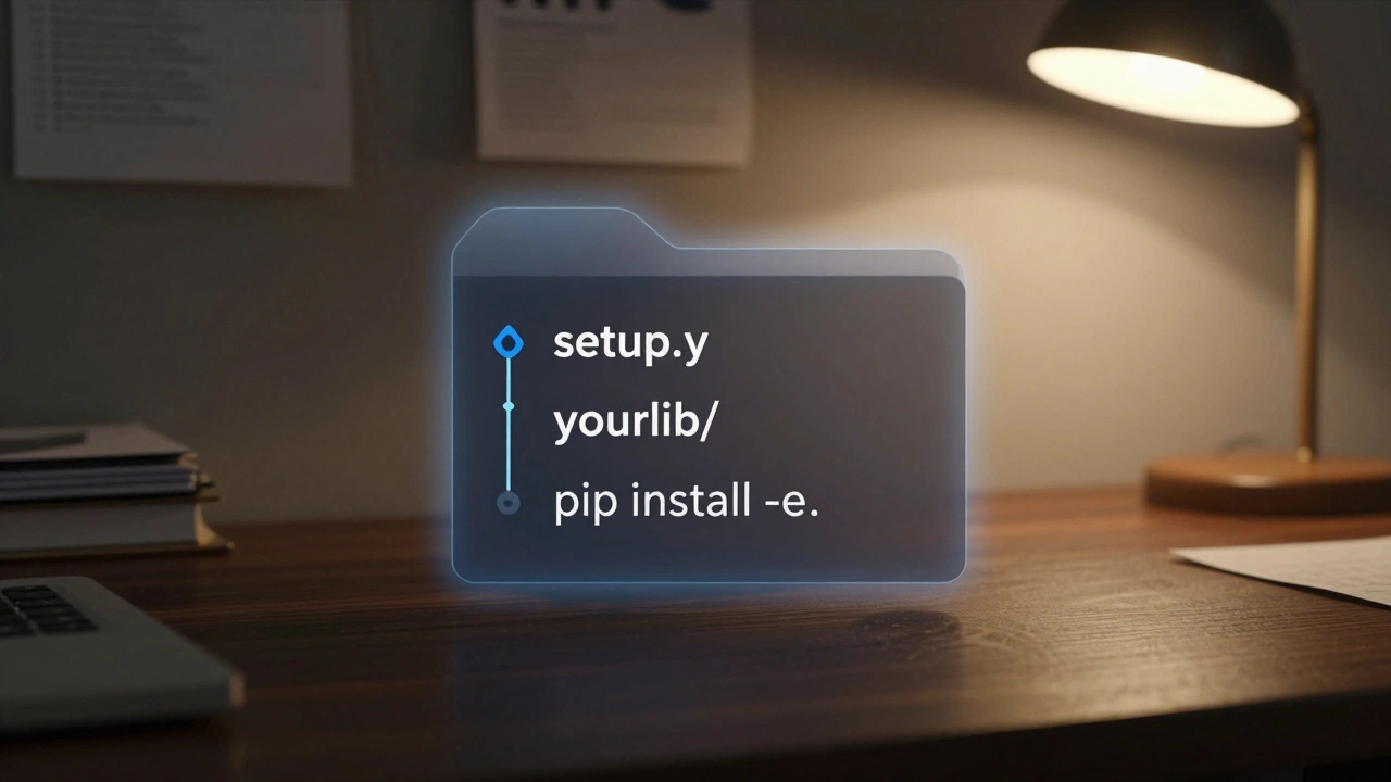 Структура проекта Python с setup.py и директорией кода, связанной символической ссылкой.