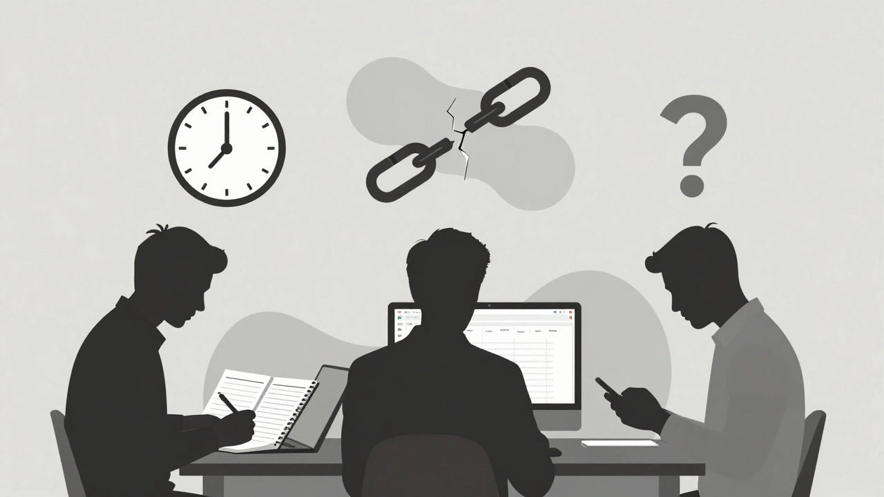 Три силуэта пользователей с абстрактными символами их болей: время, разрозненные инструменты, недоверие.