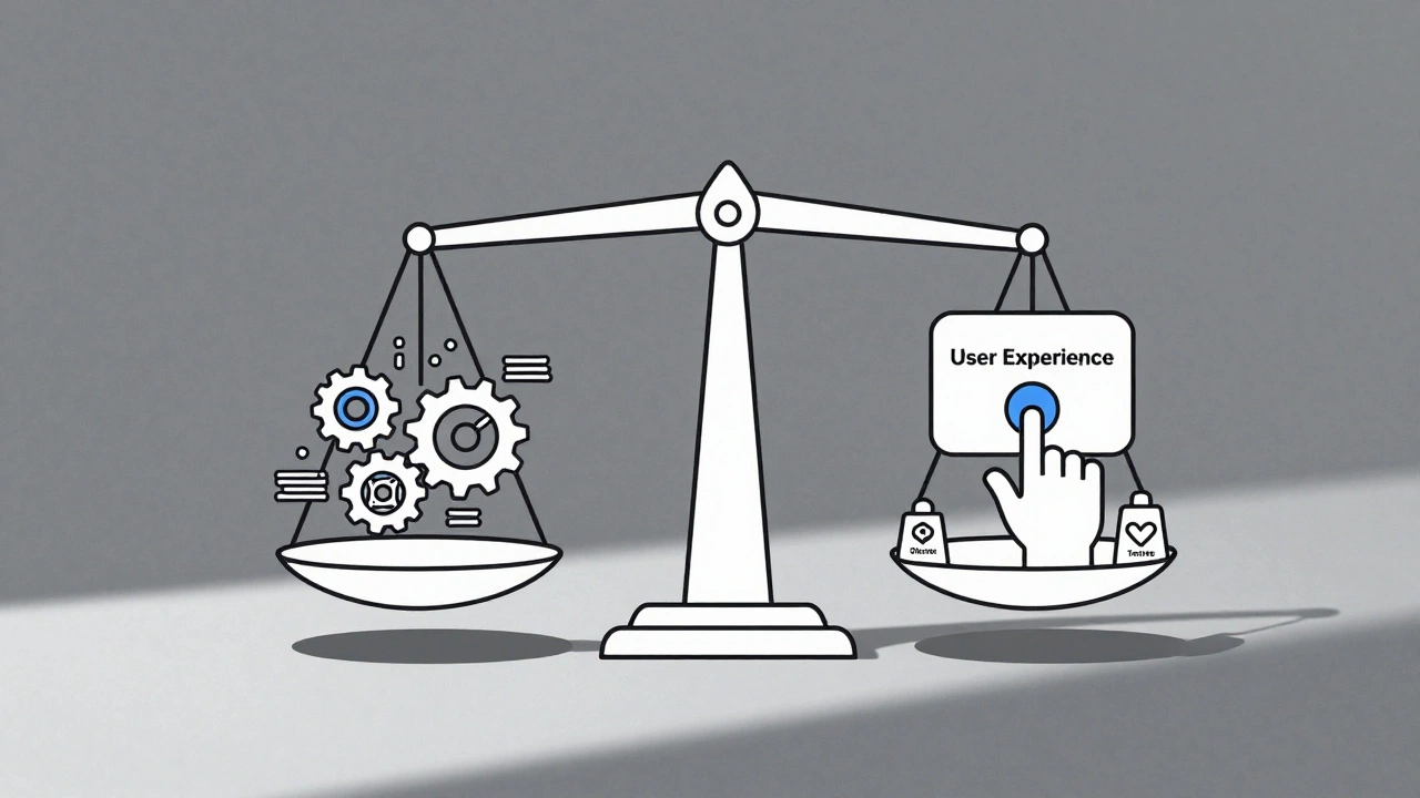 Весы, сравнивающие внутреннюю реализацию компонента и пользовательский опыт.