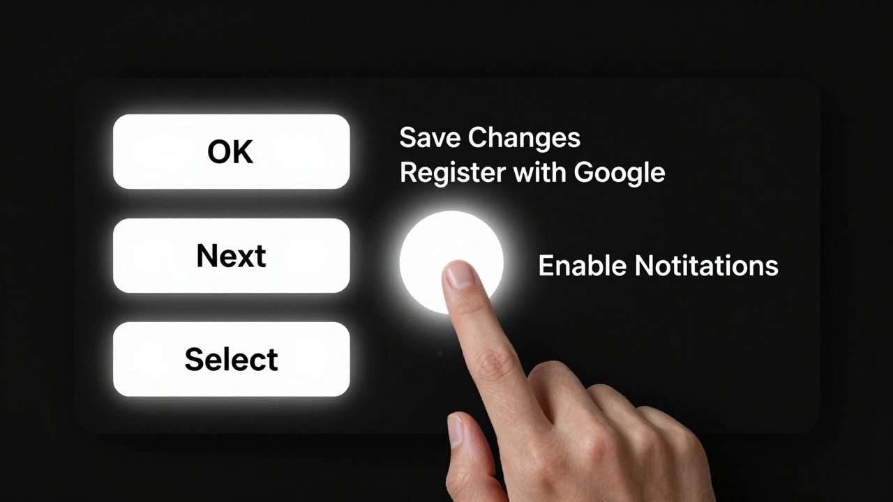 Замена неясных кнопок на понятные: 'Сохранить изменения', 'Зарегистрироваться через Google', 'Включить уведомления'.