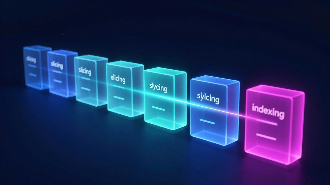3D-иллюстрация цифровых кубов, символизирующая срезы и индексы в списках Python