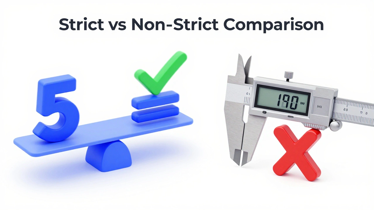 3D иллюстрация разницы между нестрогим и строгим сравнением в программировании