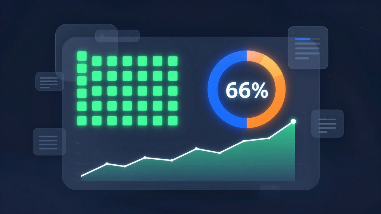 3D-визуализация прогресса с календарной сеткой и кольцевой диаграммой