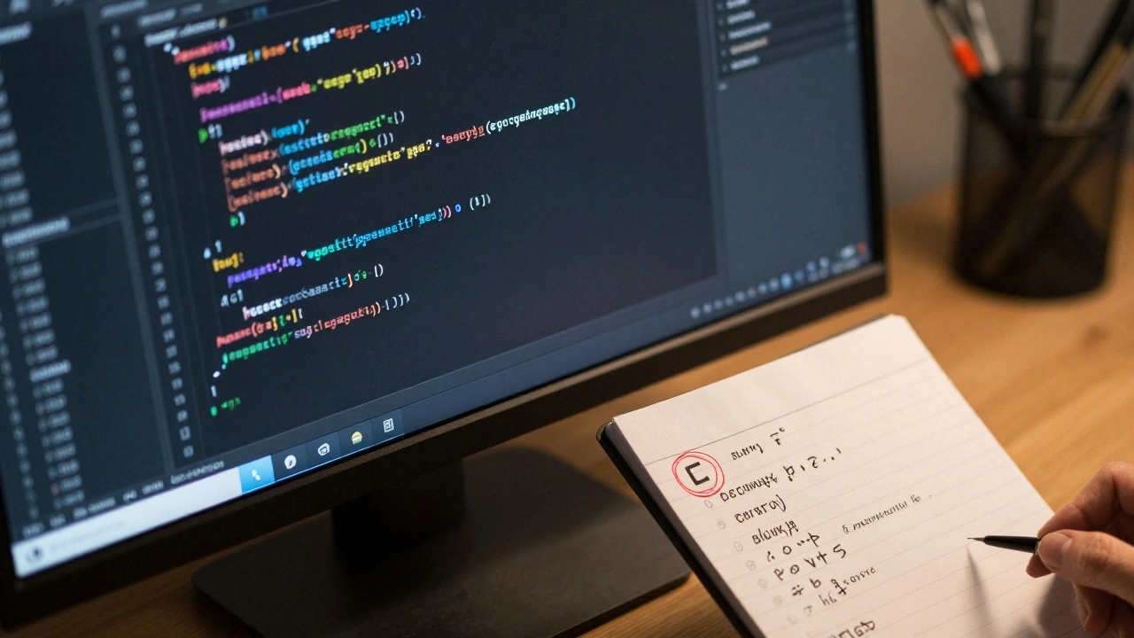 Экран с кодом регулярного выражения и заметка с буквой Ё на столе