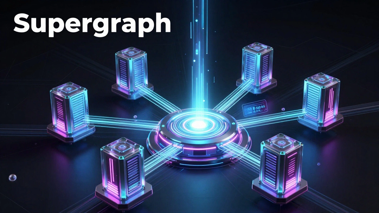 Футуристическая схема Supergraph с центральным шлюзом и связанными микросервисами