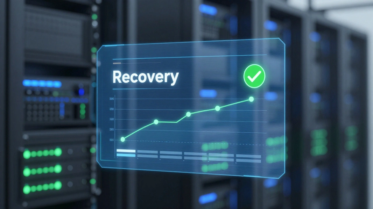 Голографический интерфейс, показывающий успешное восстановление соединения с сервером