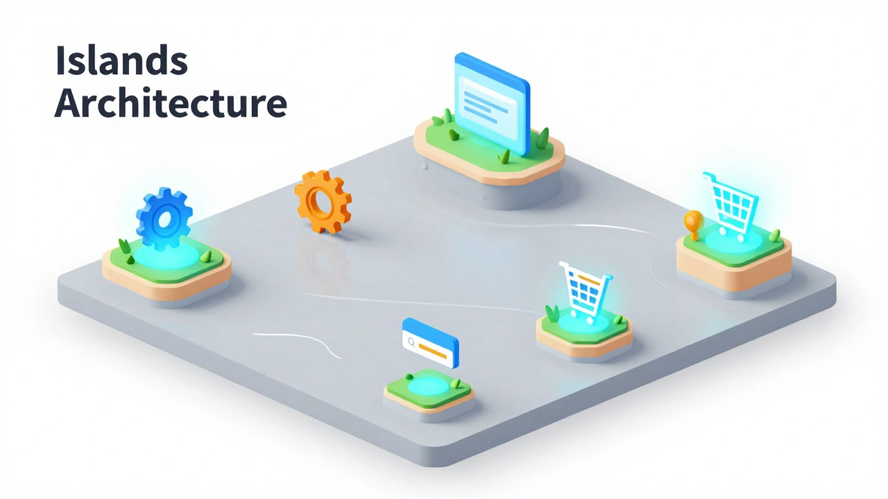 Иллюстрация архитектуры островков: активные UI-элементы на статичном фоне