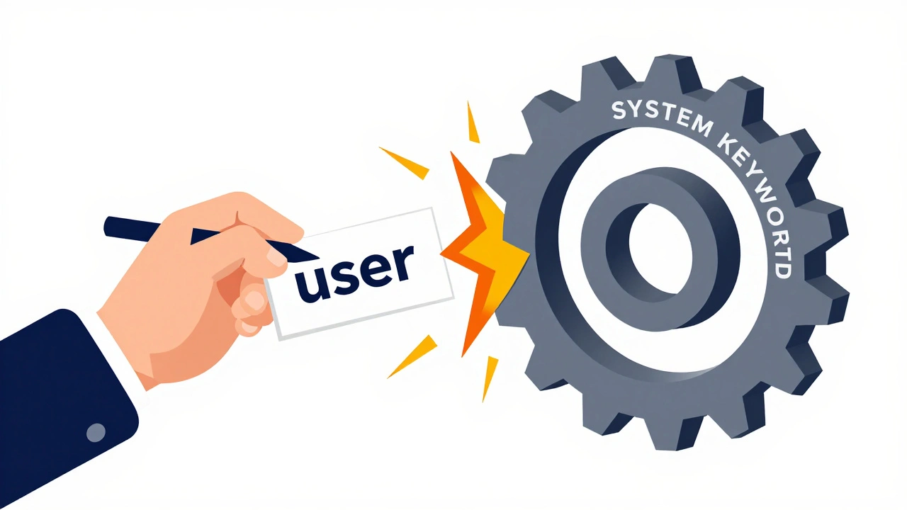 Иллюстрация конфликта между именем переменной и системным словом