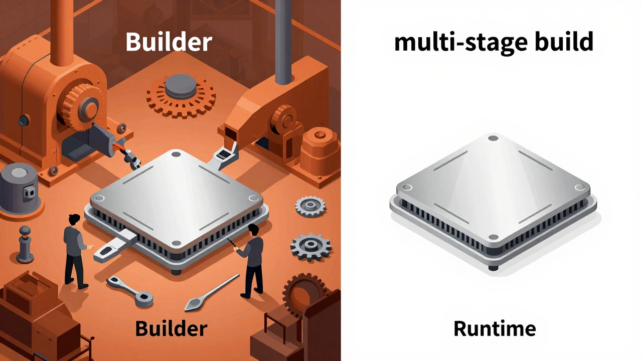 Иллюстрация процесса многоэтапной сборки: от индустриального цеха к чистому продукту