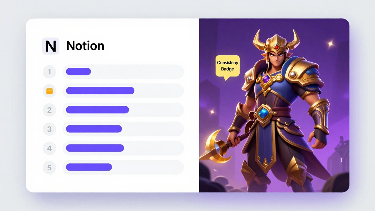 Концепция геймификации: интерфейс трекера и игровой персонаж с бейджем