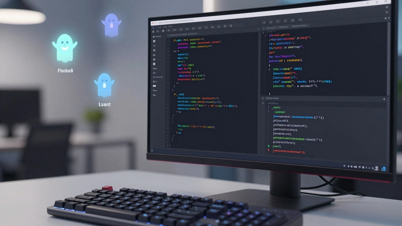 Рабочее место программиста с кодом на Python и TypeScript в редакторе