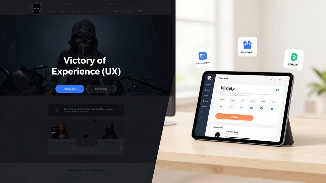 Сравнение неудобного пиратского сайта и современного удобного легального сервиса