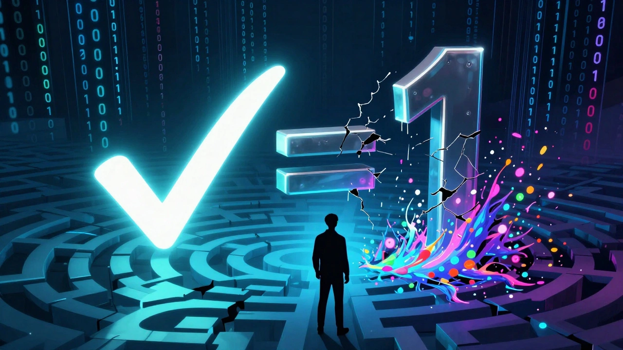 Сюрреалистичный лабиринт из кода с трескающимся знаком равенства