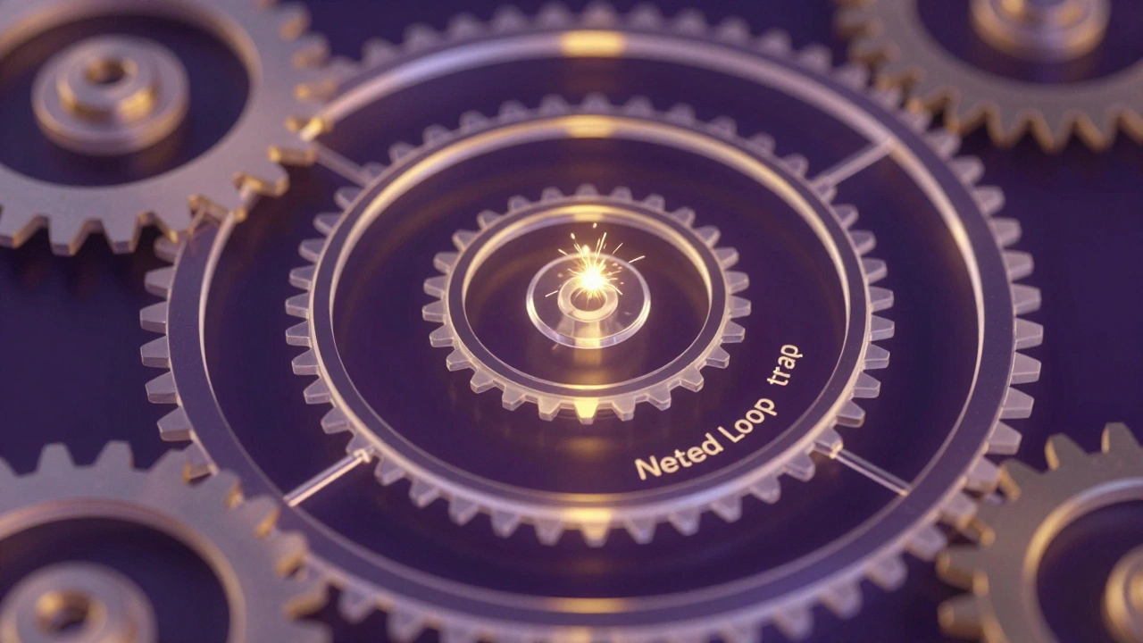 Светящаяся искра в системе вложенных стеклянных шестерен