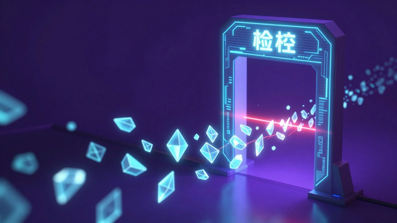 Визуализация процесса валидации данных через фильтр в стиле киберпанк