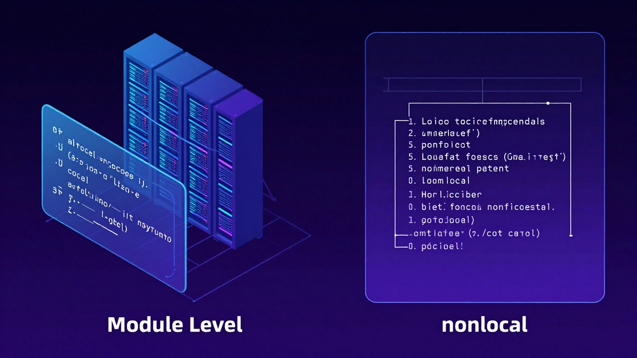 Абстрактная иллюстрация различий между global и nonlocal