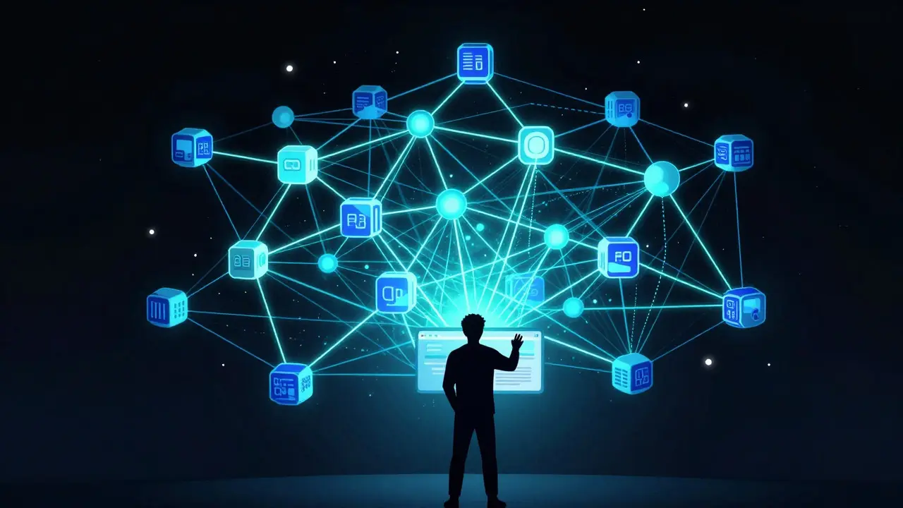 Abstract illustration of Kubernetes cluster nodes connected by data streams