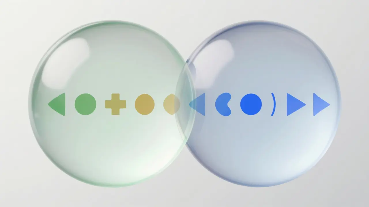Abstract visualization of overlapping translucent spheres representing set intersection and unique elements