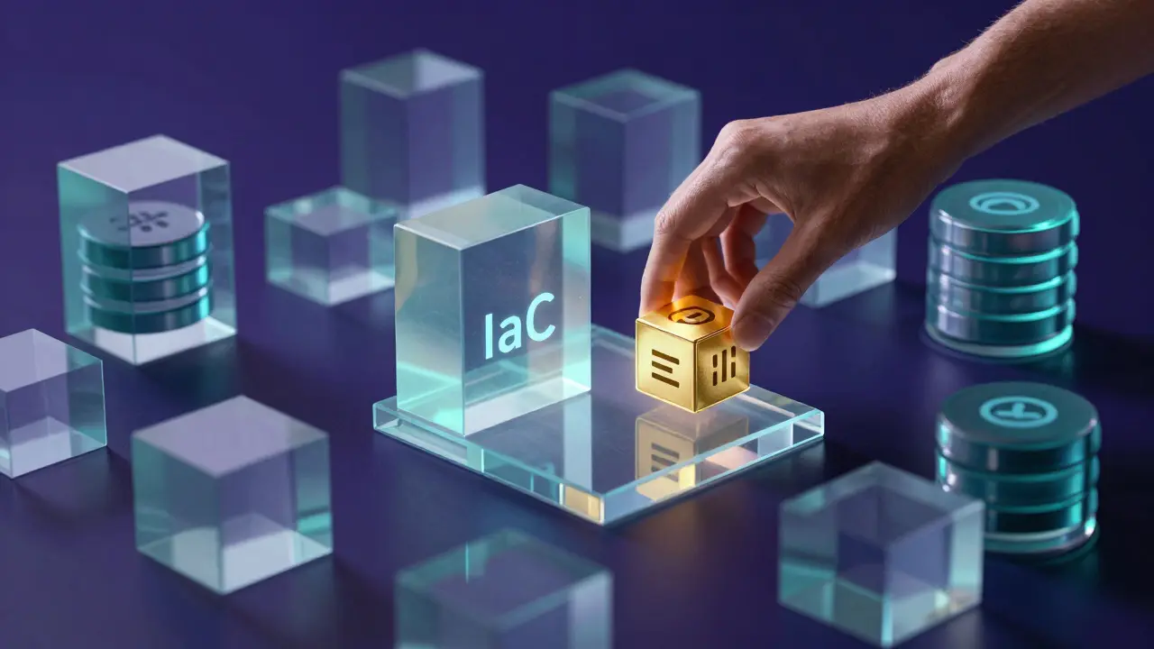Conceptual image of hand building a glass structure representing Infrastructure as Code