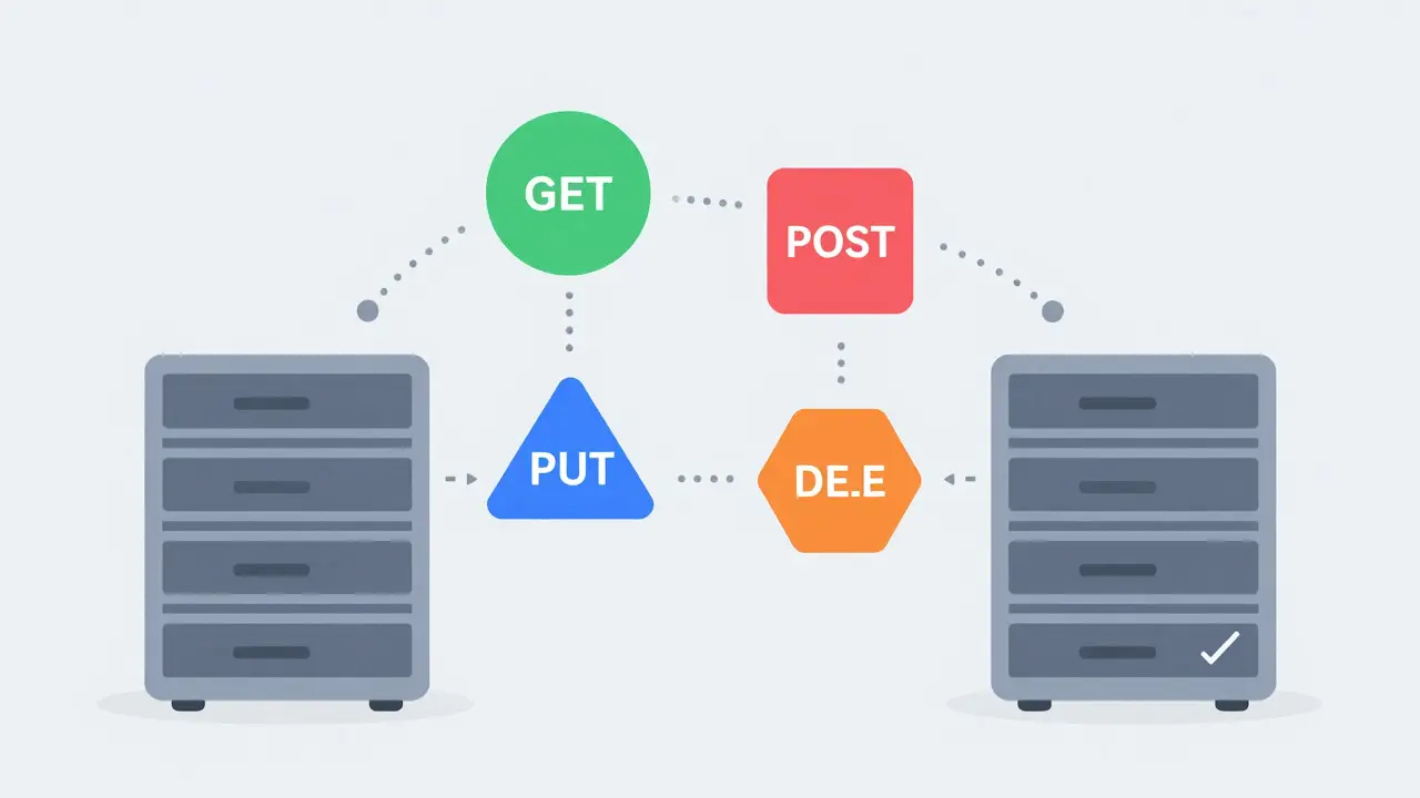 Минималистичная схема взаимодействия серверов через REST API с геометрическими фигурами