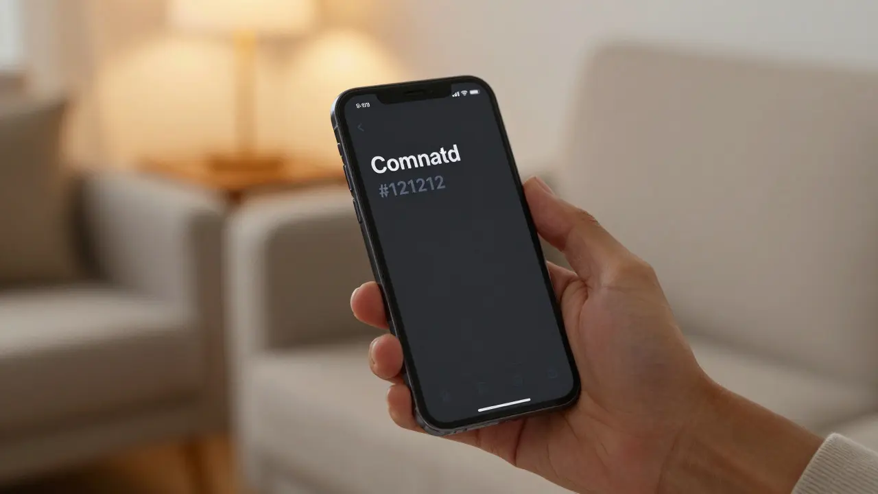 Рука держит смартфон с удобным темным интерфейсом в уютной комнате при мягком свете