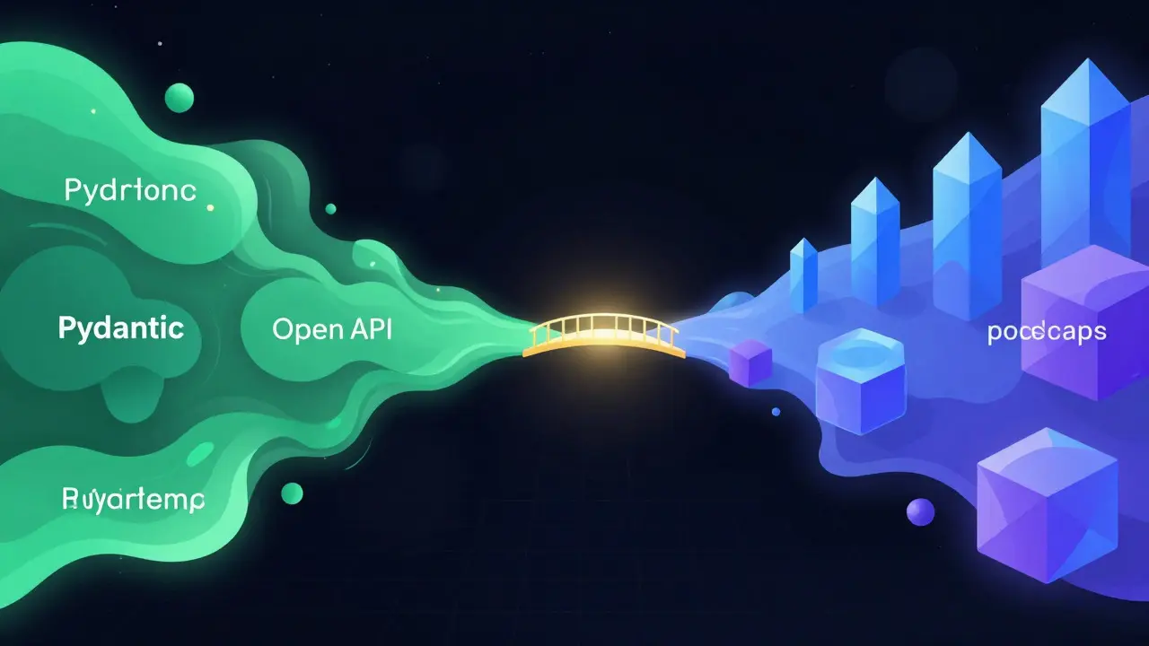 Схема преобразования данных из Python в TypeScript через мост OpenAPI