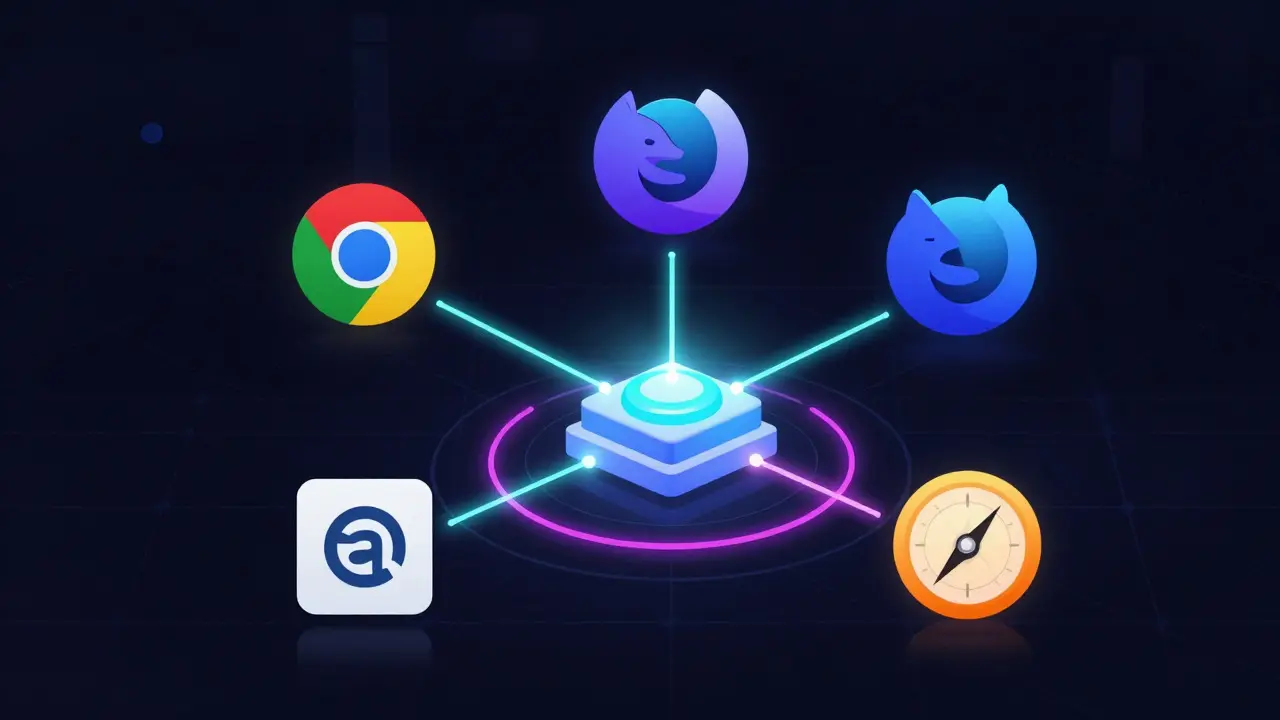 Схема соединения тестового инструмента с браузерами Chrome, Firefox и Safari
