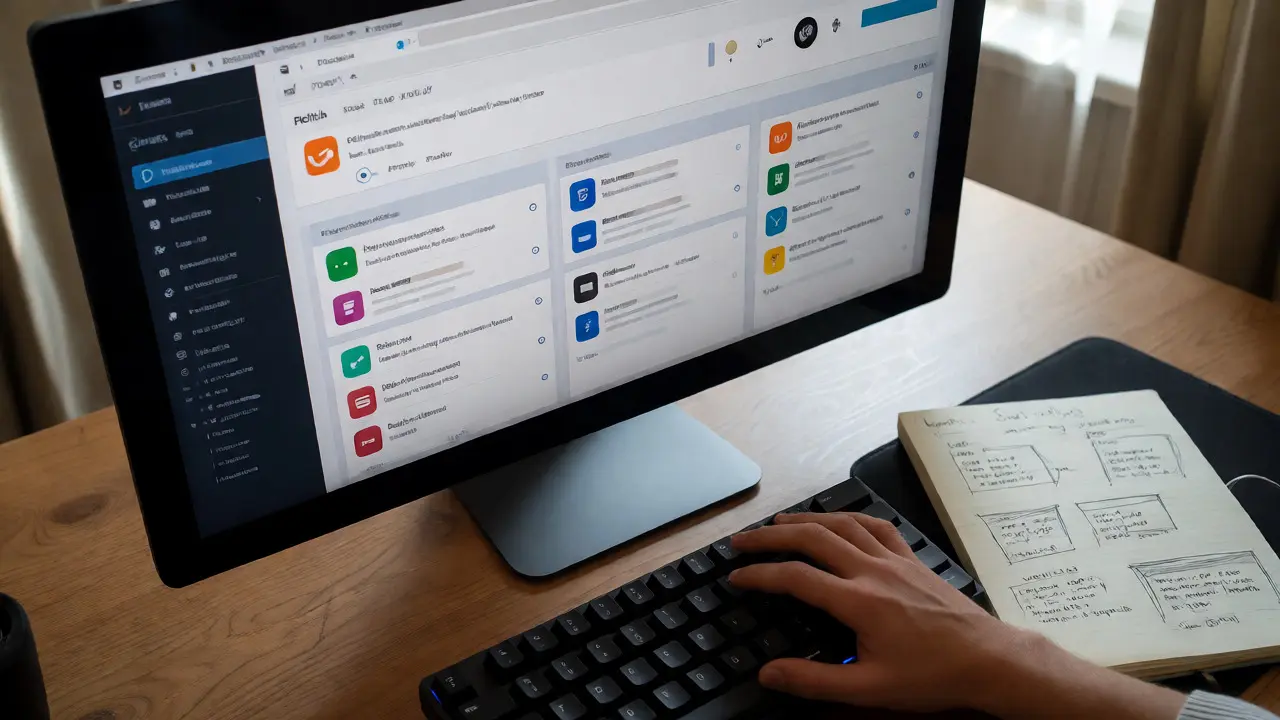 Рабочее место разработчика с открытым профилем GitHub и блокнотом для планирования коммитов