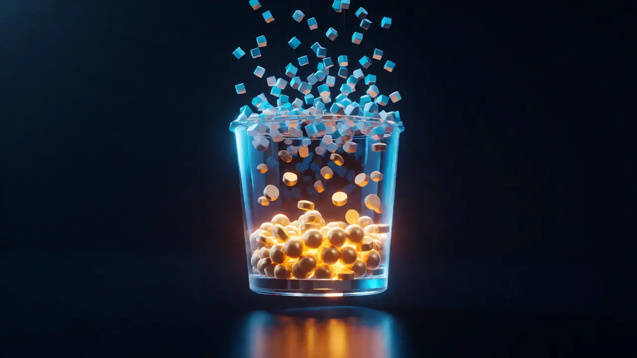 Визуализация алгоритма Token Bucket с золотыми токенами и запросами